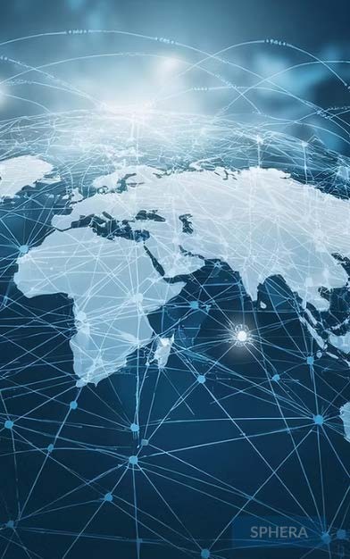 Mapa-múndi com linhas de conexão global